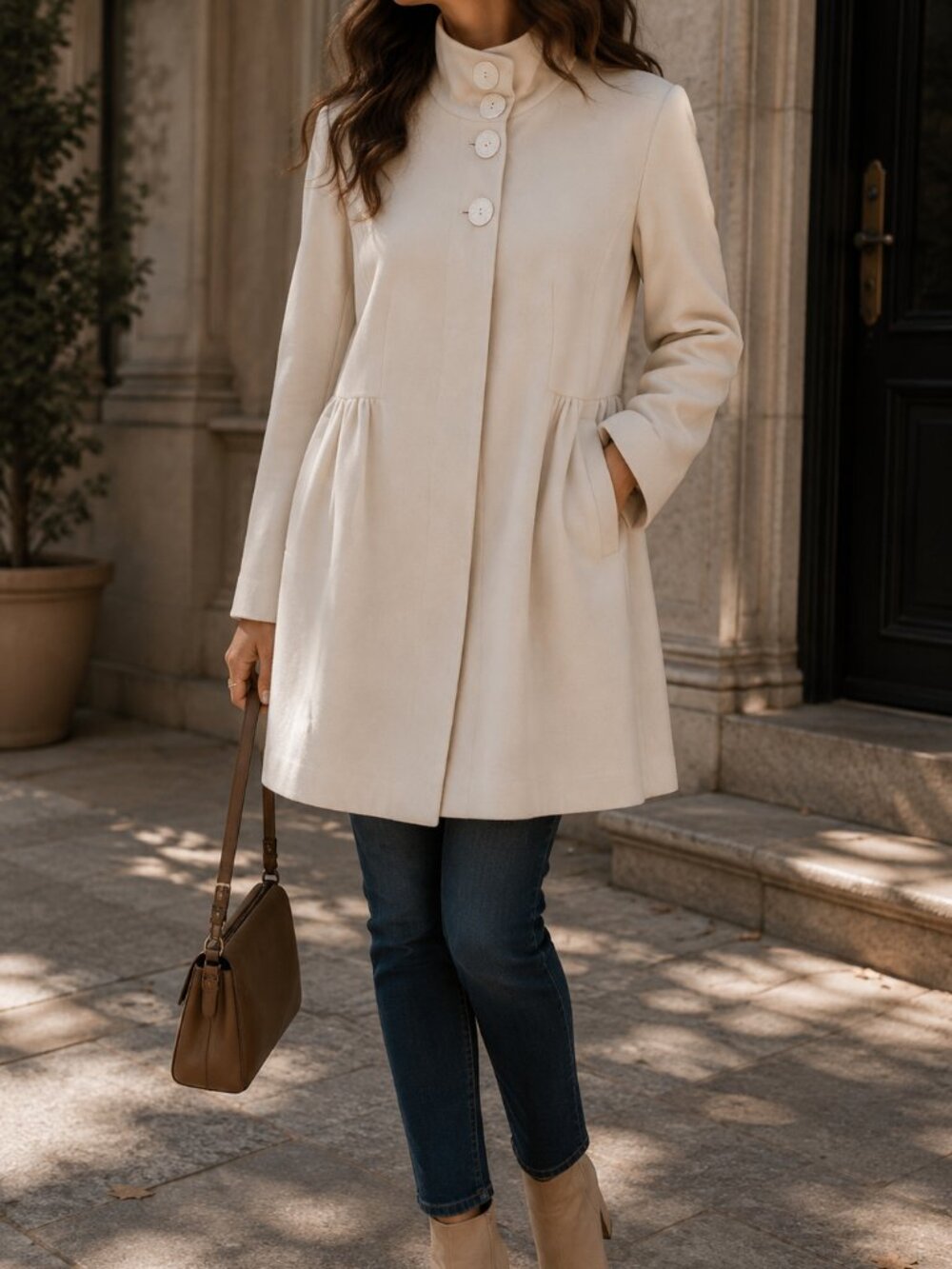 Katherine Barclay Ivory Wool Coat LARGE